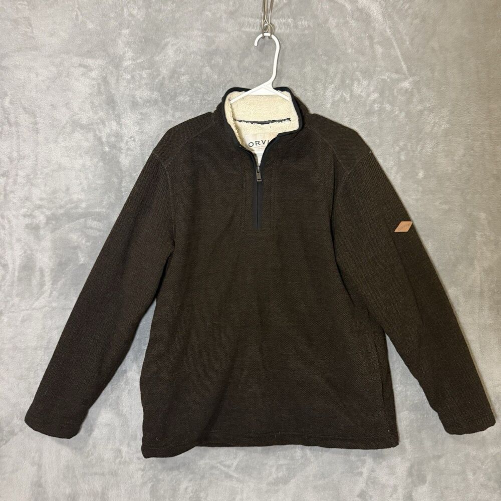Orvis Men’s M Quarter Zip 1/4 Soft Sherpa Lined Pullover Sweater Brown - Picture 2 of 11
